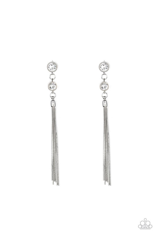Tassel Twinkle - White - Paparazzi Earring Image