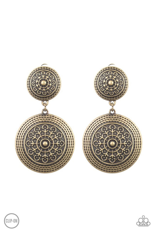 Magnificent Medallions - Brass - Paparazzi Earring Image