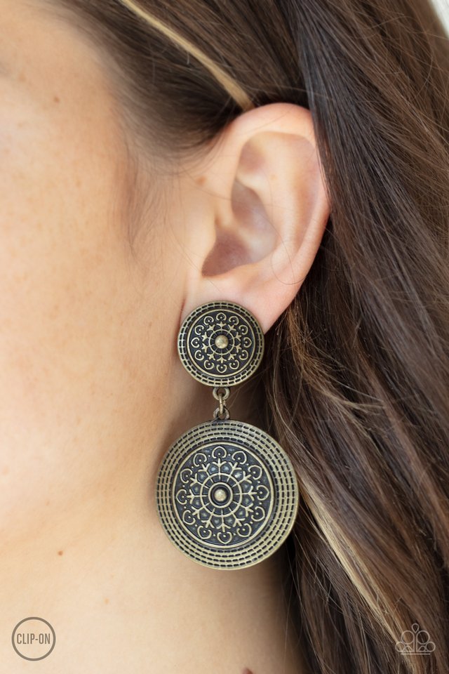 Magnificent Medallions - Brass - Paparazzi Earring Image