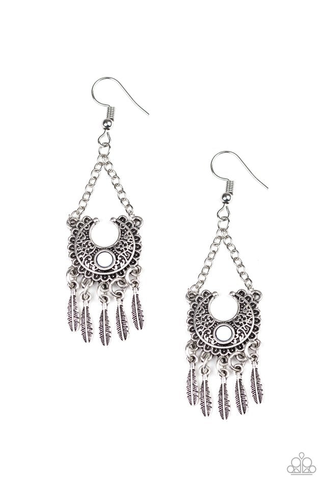 Fabulously Feathered - White - Paparazzi Earring Image