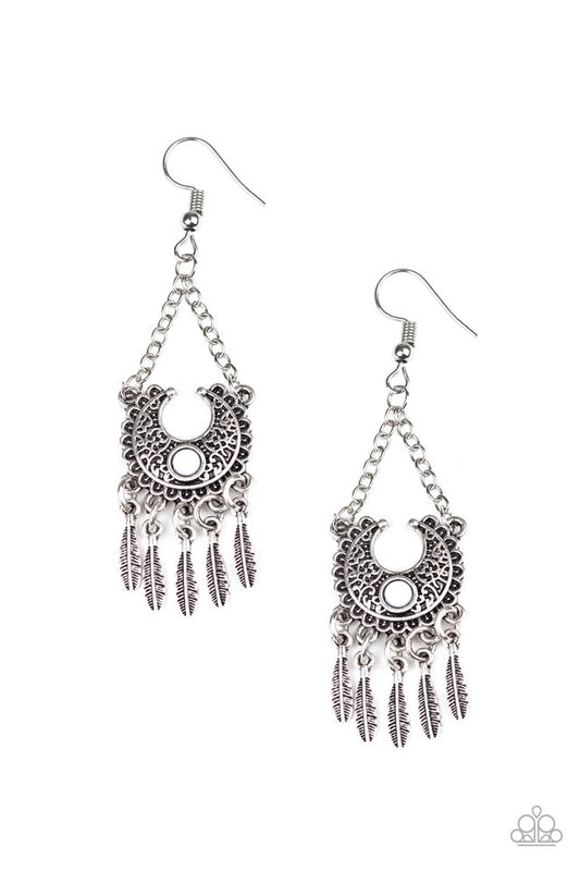 Fabulously Feathered - White - Paparazzi Earring Image