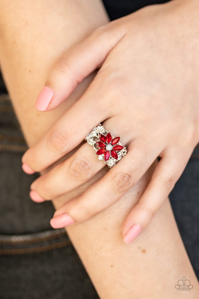 Brilliantly Blooming - Red - Paparazzi Ring Image