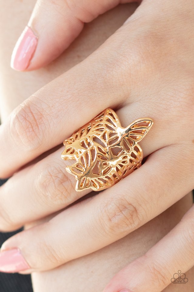 Banded Butterflies - Gold - Paparazzi Ring Image