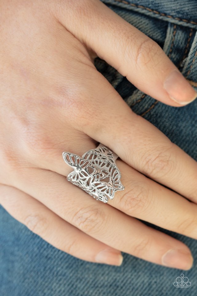Banded Butterflies - Silver - Paparazzi Ring Image