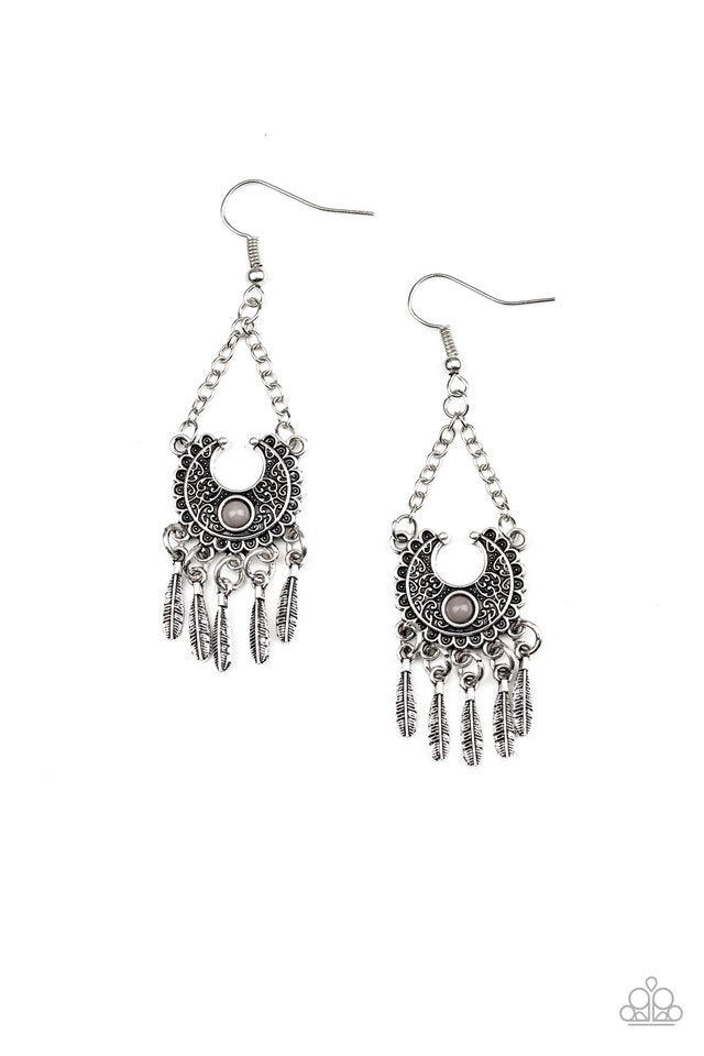 Fabulously Feathered - Silver - Paparazzi Earring Image