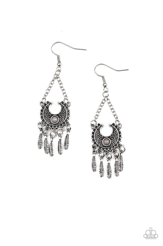Fabulously Feathered - Silver - Paparazzi Earring Image
