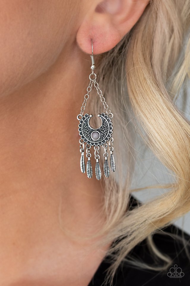 Fabulously Feathered - Silver - Paparazzi Earring Image