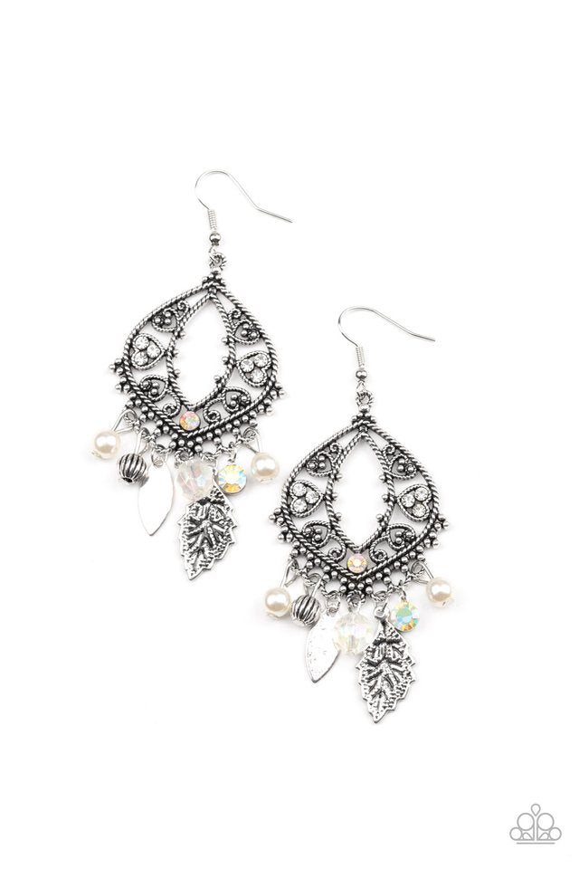 Garden Picnic - White - Paparazzi Earring Image
