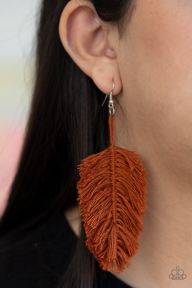 Hanging by a Thread - Brown - Paparazzi Earring Image
