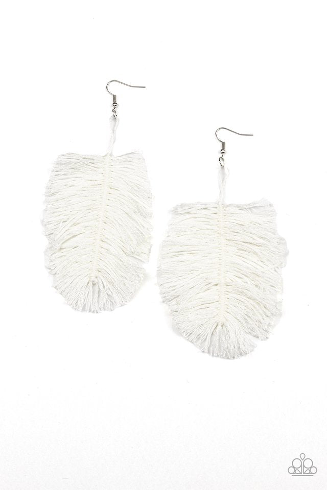 Hanging by a Thread - White - Paparazzi Earring Image