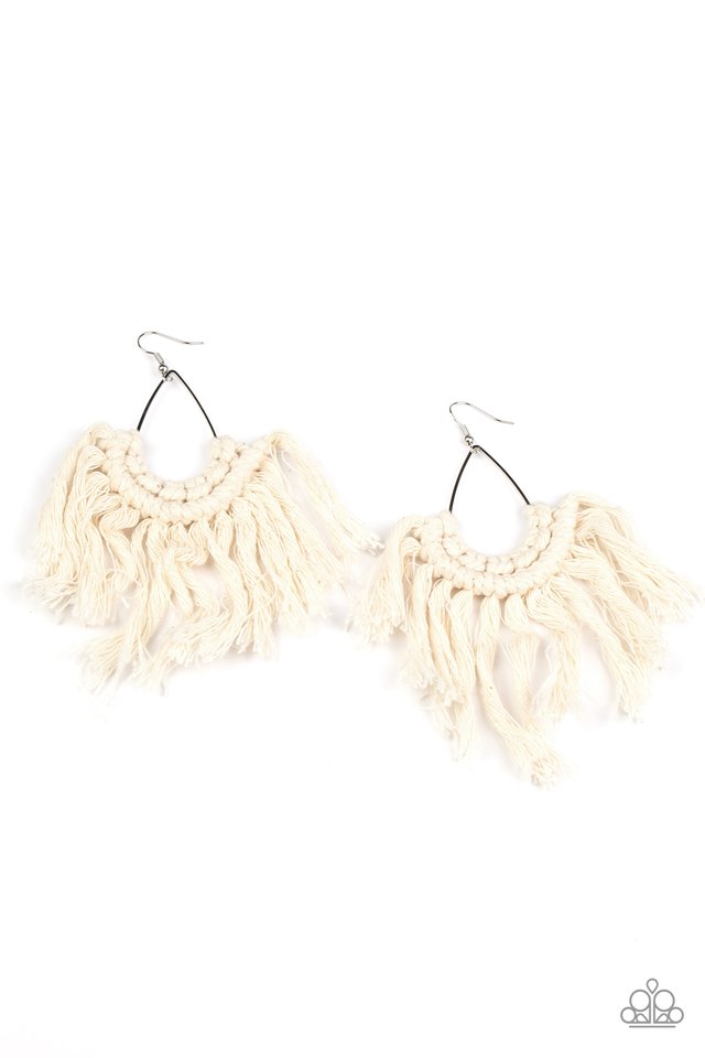 Wanna Piece Of MACRAME? - White - Paparazzi Earring Image