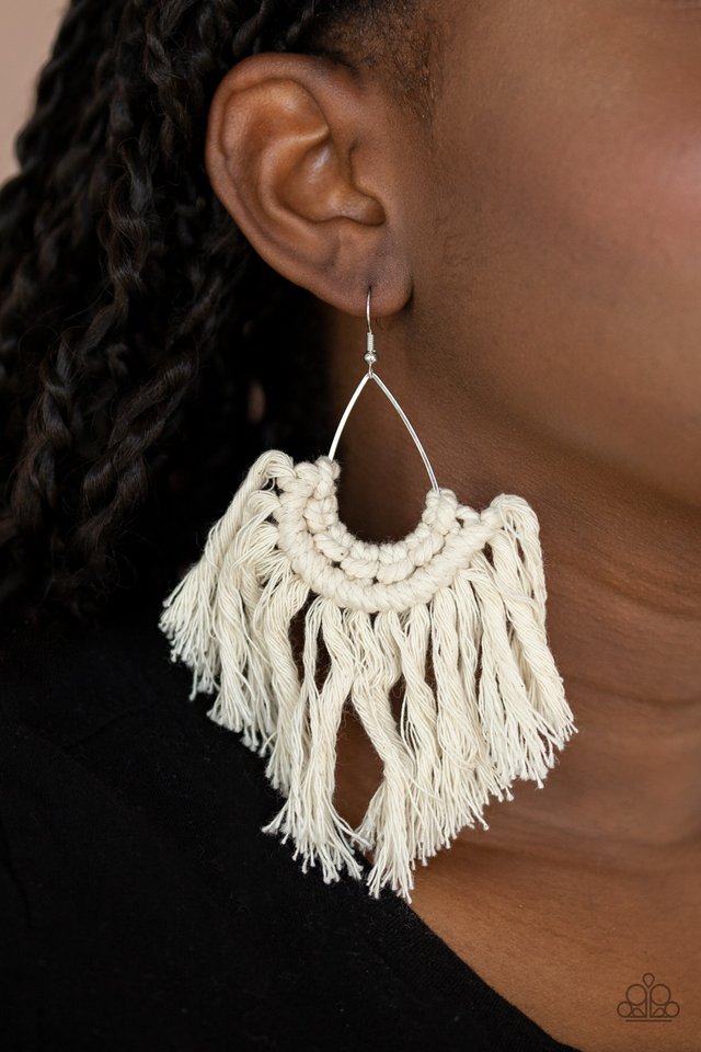 Wanna Piece Of MACRAME? - White - Paparazzi Earring Image