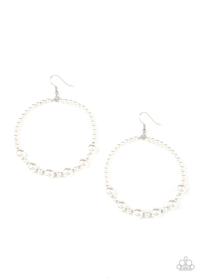 Boss Posh - White - Paparazzi Earring Image