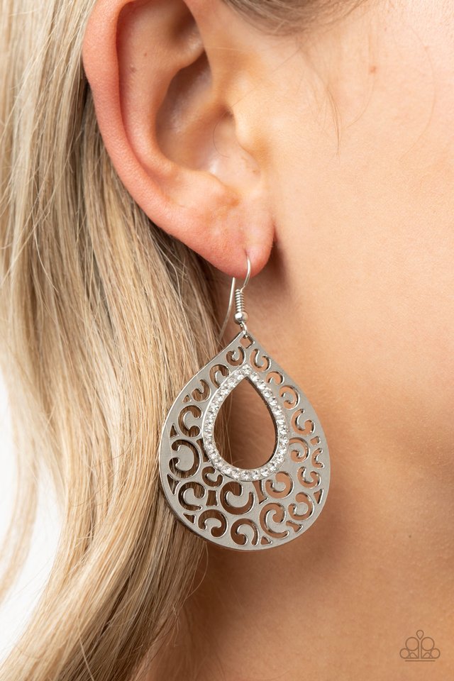 Airy Applique - White - Paparazzi Earring Image