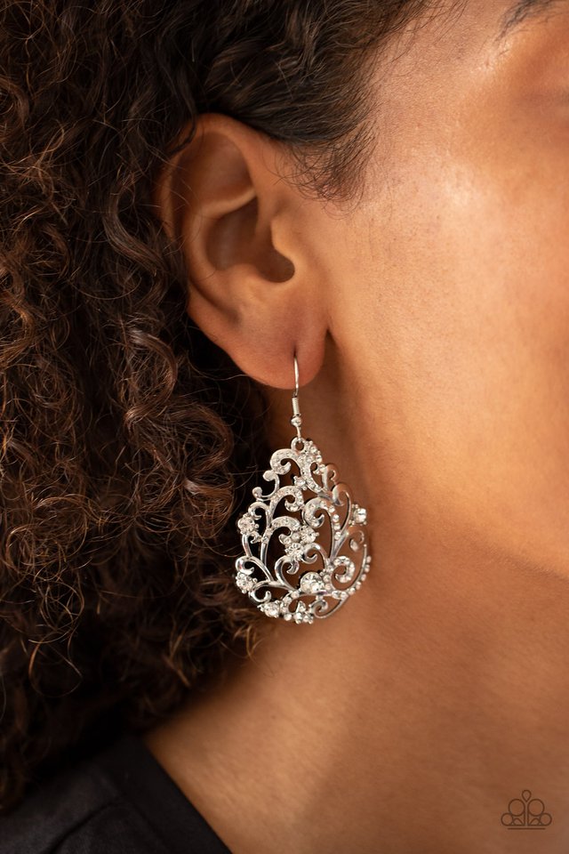 Winter Garden - White - Paparazzi Earring Image