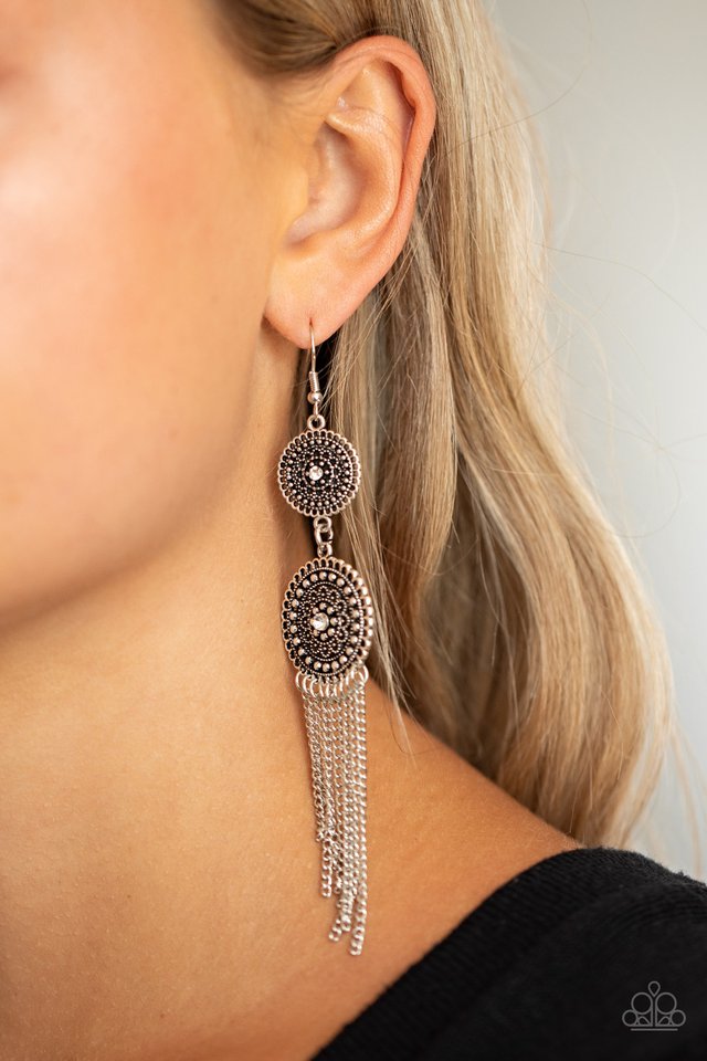 Medallion Mecca - White - Paparazzi Earring Image