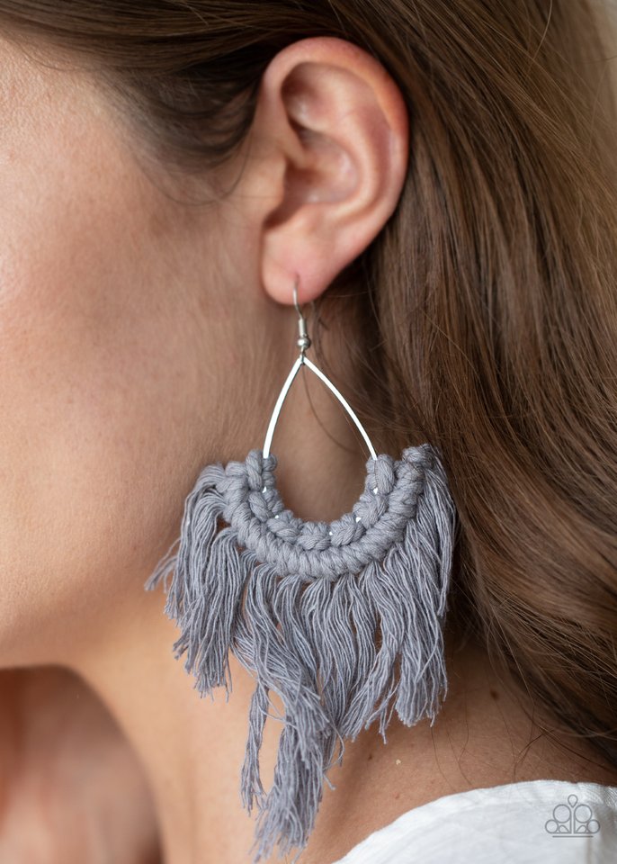 Wanna Piece Of MACRAME? - Silver - Paparazzi Earring Image