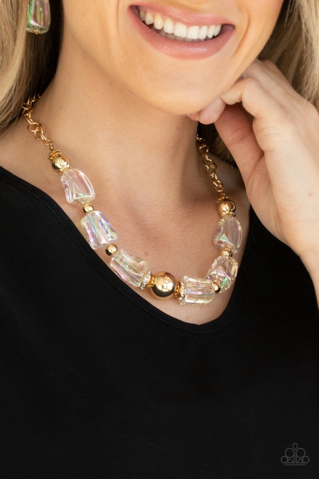 Iridescently Ice Queen - Gold - Paparazzi Necklace Image