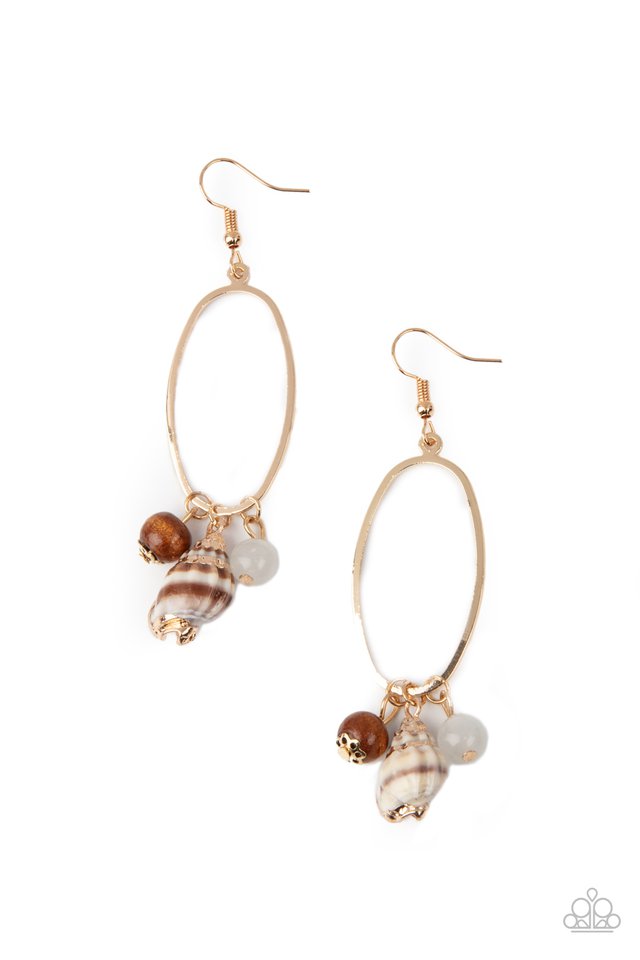 Golden Grotto - White - Paparazzi Earring Image