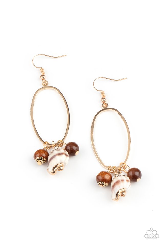 Golden Grotto - Brown - Paparazzi Earring Image