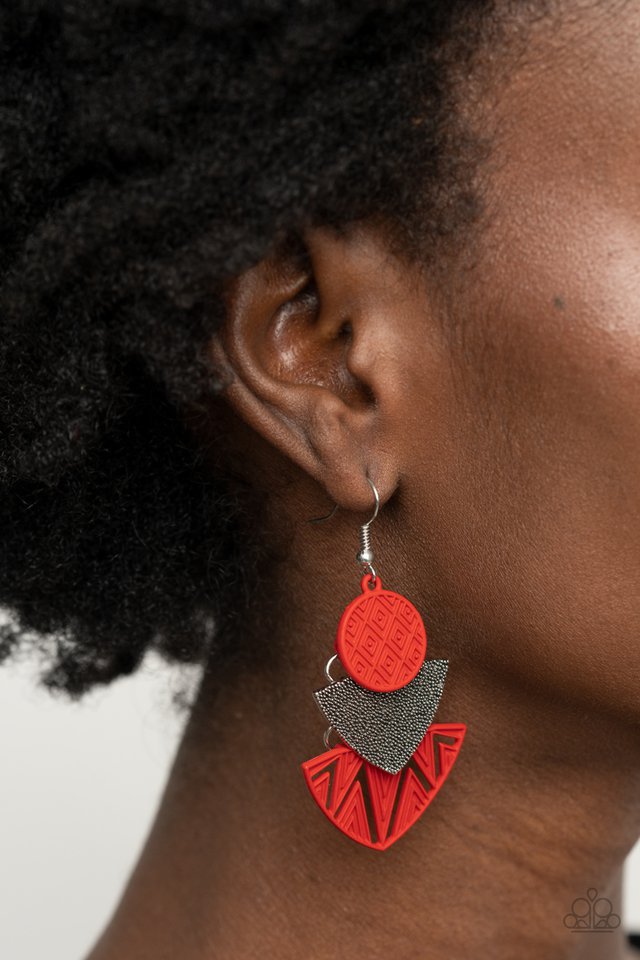 Jurassic Juxtaposition - Red - Paparazzi Earring Image