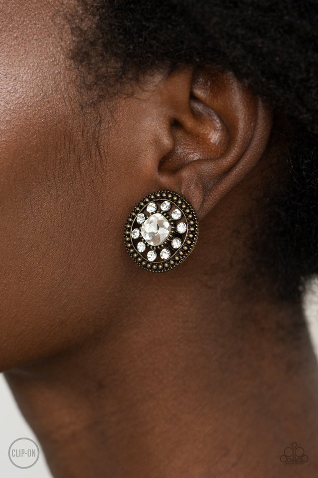 Dazzling Definition - Brass - Paparazzi Earring Image