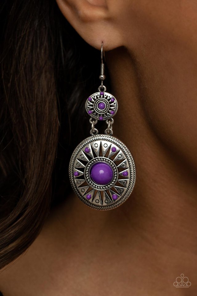 Temple of The Sun - Purple - Paparazzi Earring Image