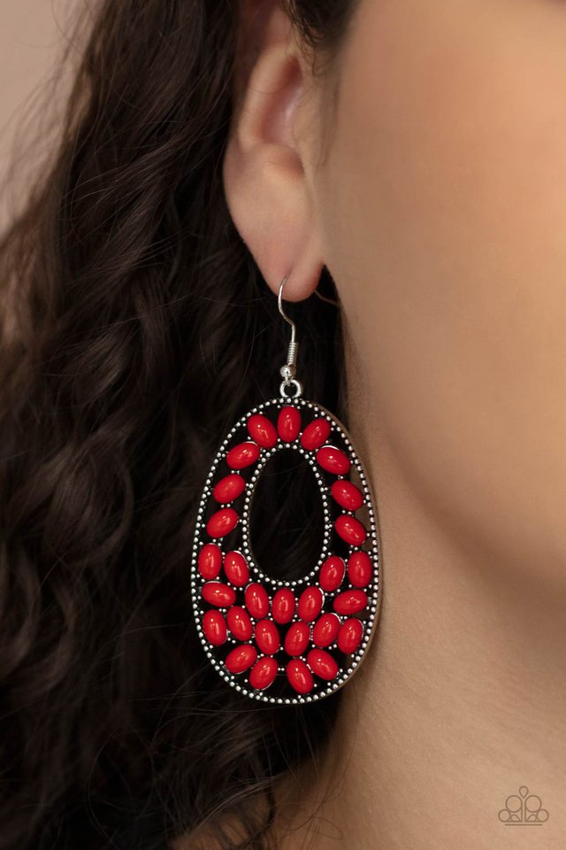 Beaded Shores - Red - Paparazzi Earring Image