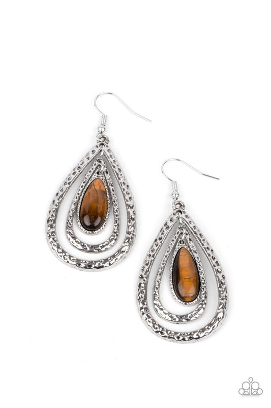 Teardrop Torrent - Brown - Paparazzi Earring Image