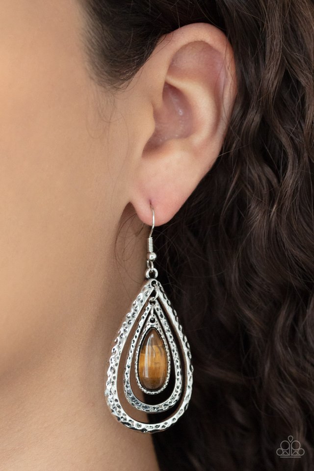 ​Teardrop Torrent - Brown - Paparazzi Earring Image