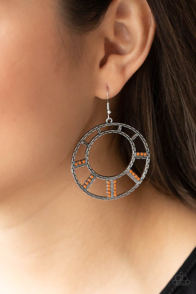 Fleek Fortress - Orange - Paparazzi Earring Image