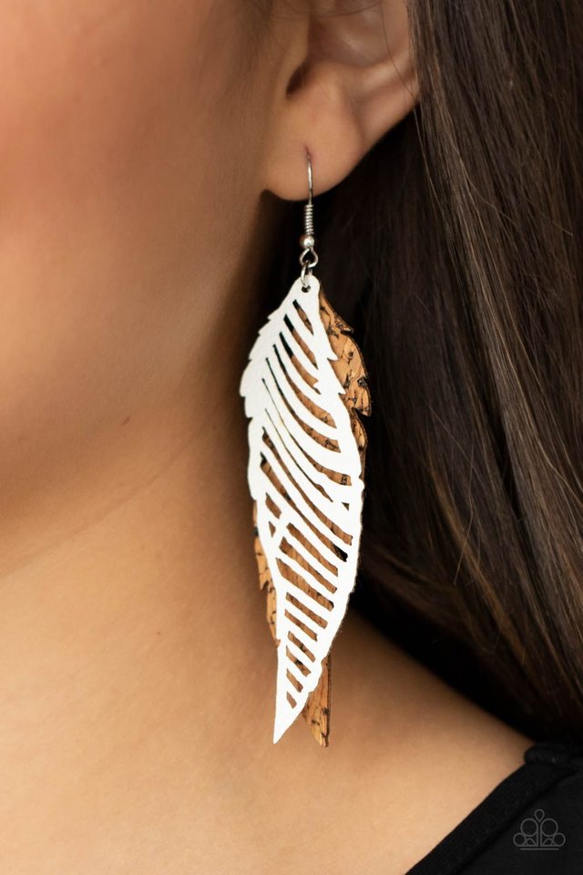 ​WINGING Off The Hook - White - Paparazzi Earring Image