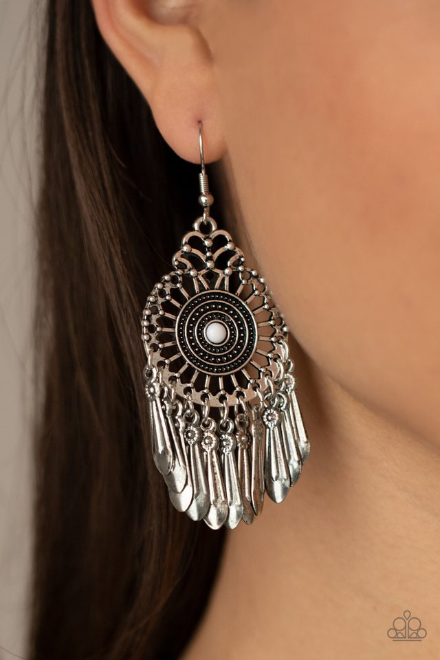 ​Dream a Little DREAMCATCHER - White - Paparazzi Earring Image