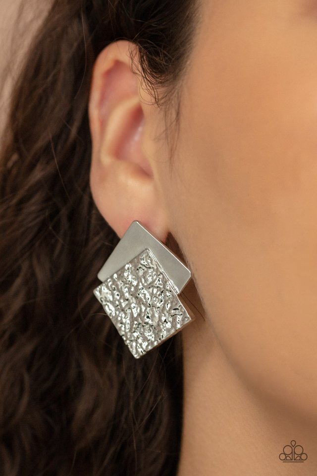 Square With Style - Silver - Paparazzi Earring Image