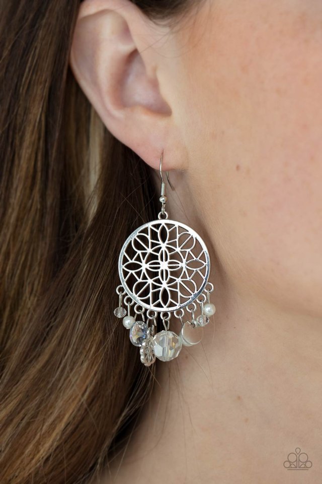Garden Dreamcatcher - White - Paparazzi Earring Image