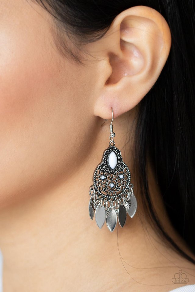 ​Galapagos Glamping - White - Paparazzi Earring Image