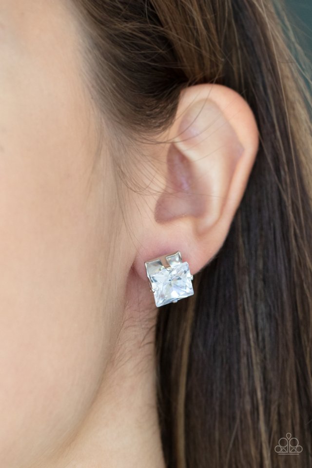Times Square Timeless - White - Paparazzi Earring Image