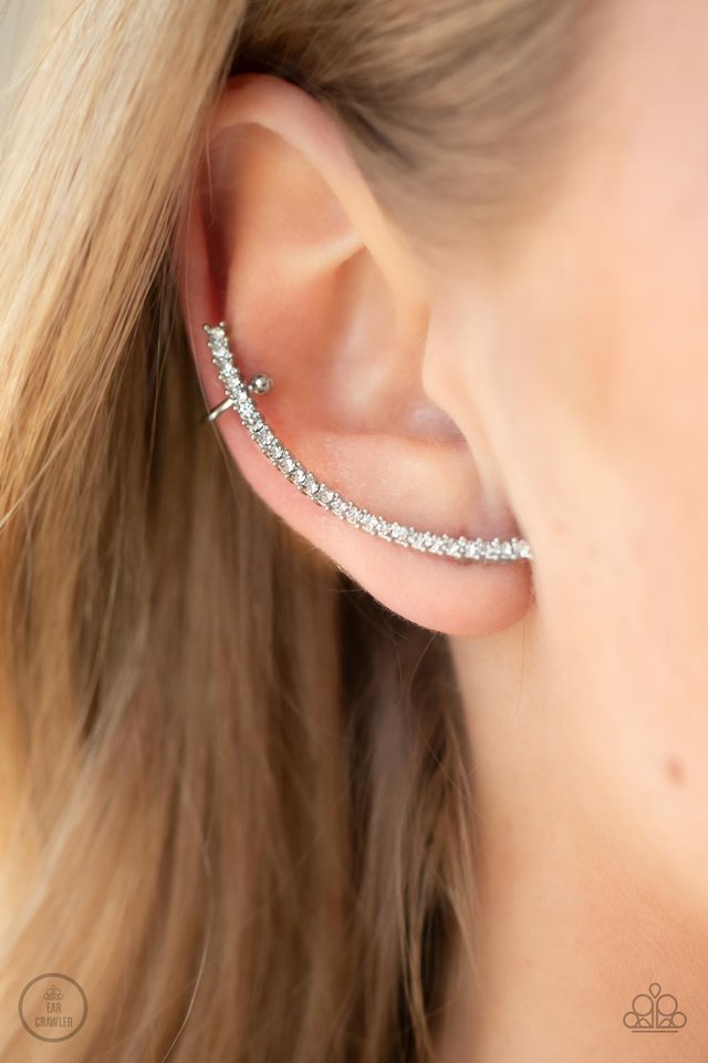 Sleekly Shimmering - White - Paparazzi Earring Image
