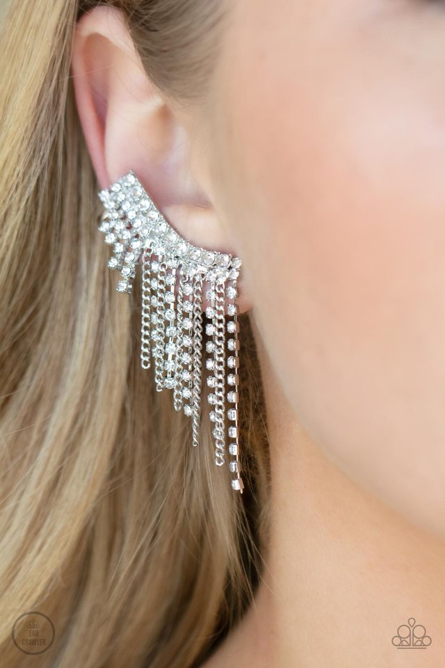 Thunderstruck Sparkle - White - Paparazzi Earring Image