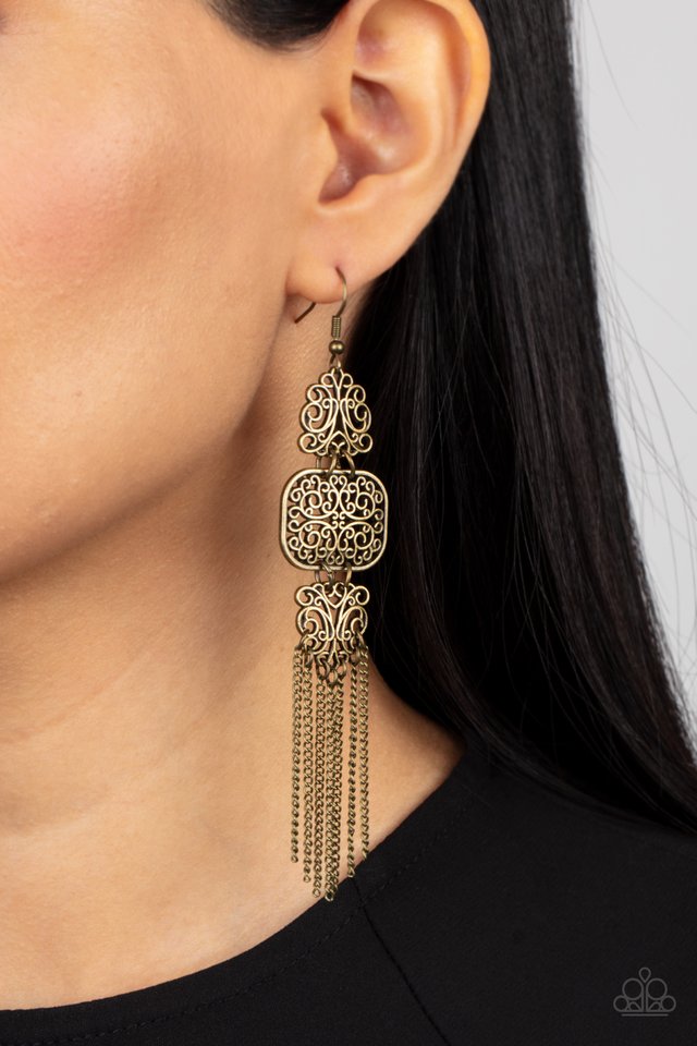 Eastern Elegance - Brass - Paparazzi Earring Image