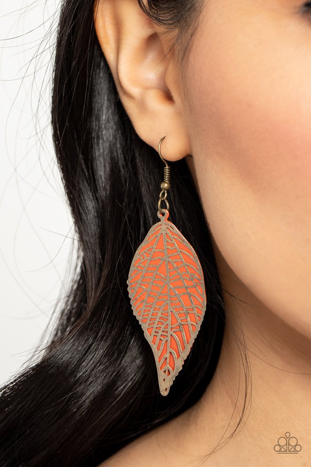 Leafy Luxury - Orange - Paparazzi Earring Image