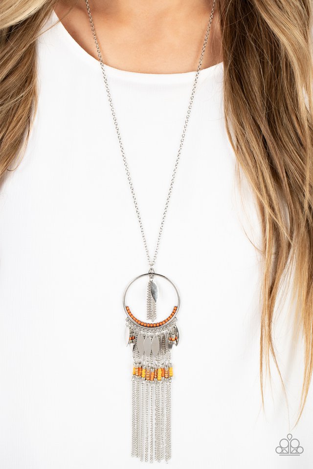 Dancing Dreamcatcher - Orange - Paparazzi Necklace Image