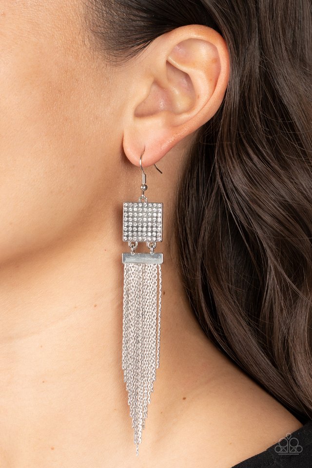 Dramatically Deco - White - Paparazzi Earring Image