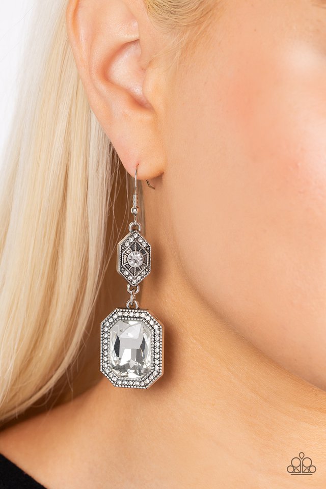 Starry-Eyed Sparkle - White - Paparazzi Earring Image