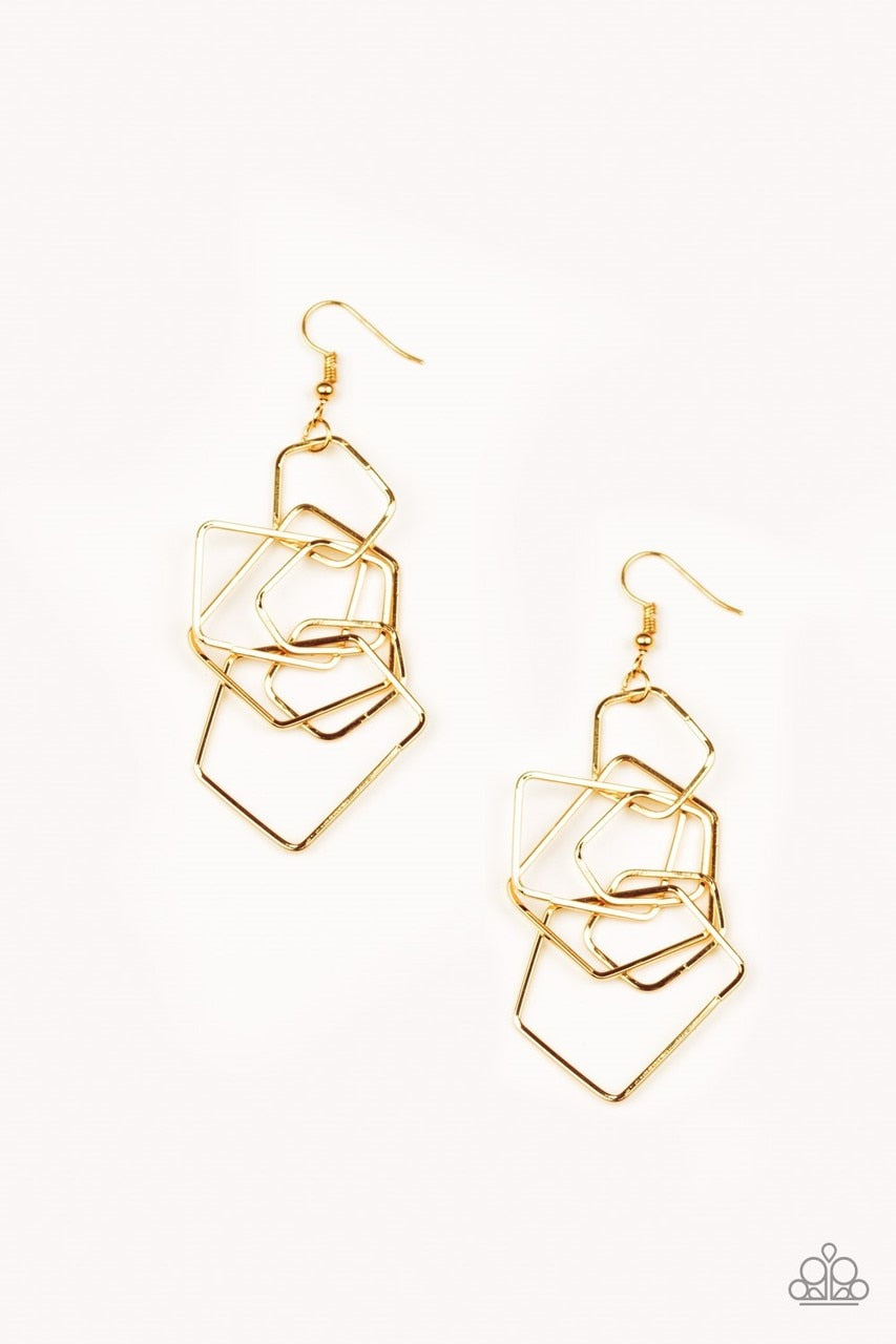 Paparazzi Earring ~ Five-Sided Fabulous - Gold