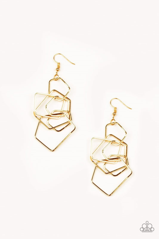 Paparazzi Earring ~ Five-Sided Fabulous - Gold