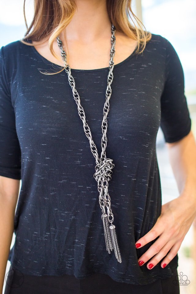 Paparazzi Blockbuster Necklace - SCARFed for Attention - Gunmetal