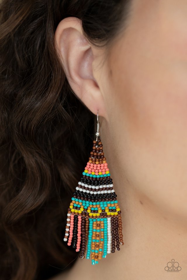Paparazzi Earring ~ Beaded Bohemian - Brown