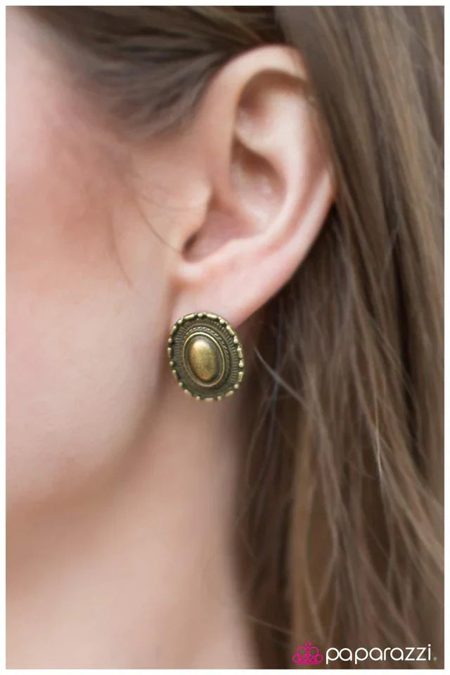 Paparazzi Earring ~ When in Machu Picchu - Brass