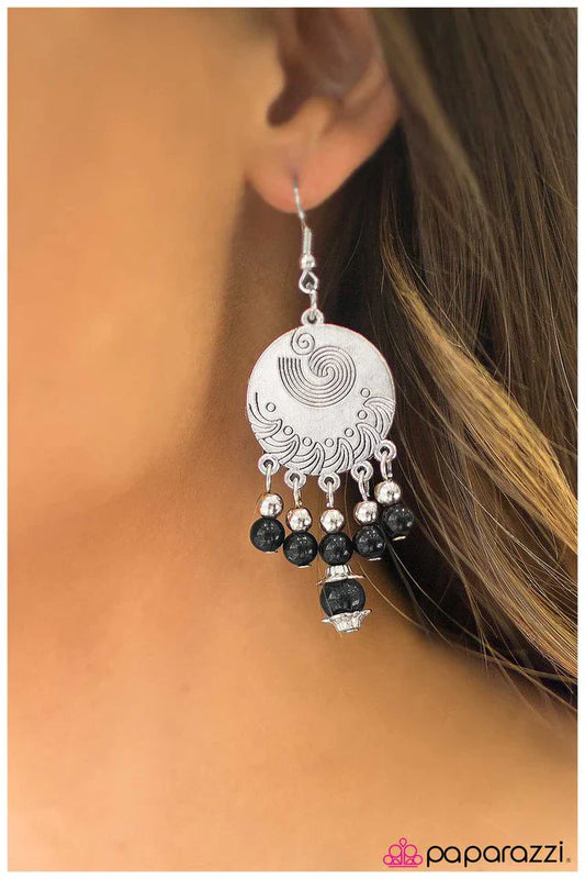 Paparazzi Earring ~ Spinning My Wheels - Black